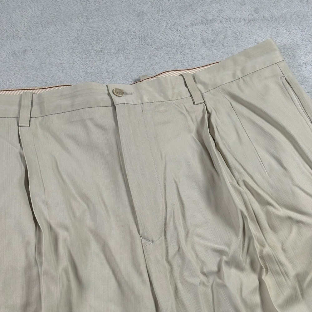 Tommy Bahama Dress Pants Mens Tan Silk‎ Blend Pleated Cuffed 40x30